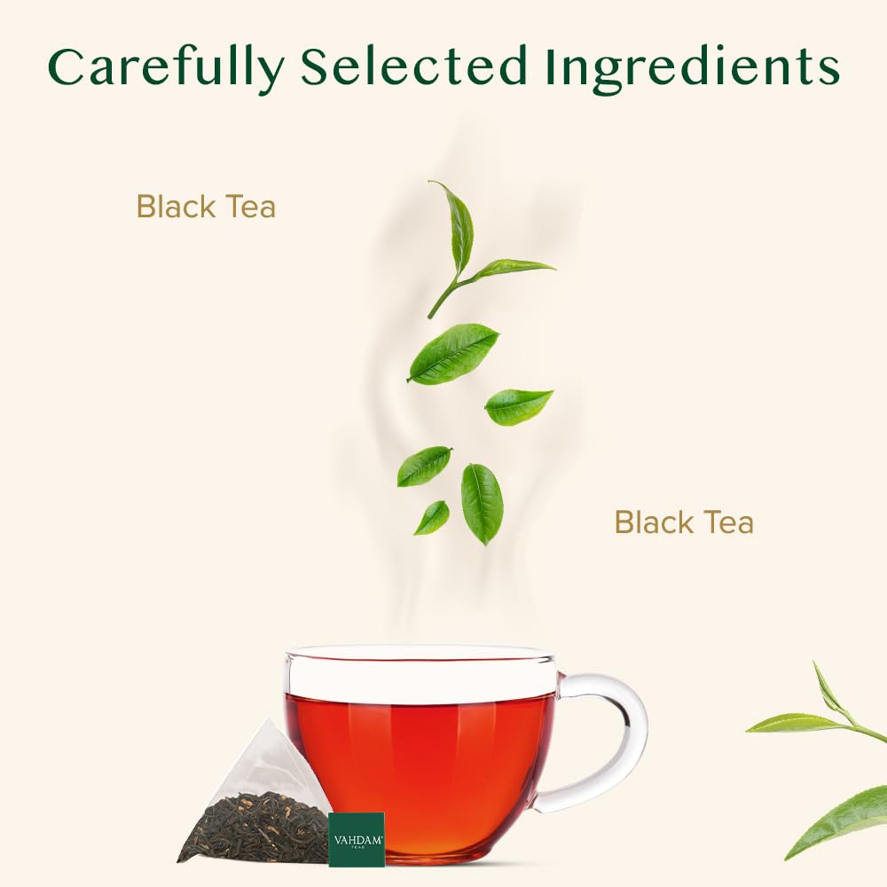VAHDAM Organic English Breakfast Black Tea Bags, 30 Count, High Caffeine, Gluten Free, Individually Wrapped, Black