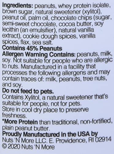 Nuts N More Chocolate Chip Cookie Dough Peanut Butter Spread - High Protein, Low Carb, Low Sugar, Gluten Free, Non-GMO, All-Natu
