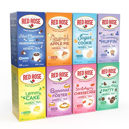 Red Rose Herbal Tea Variety Pack, Zero Sugar, Caffeine-Free, 18 Count (Pack of 8)