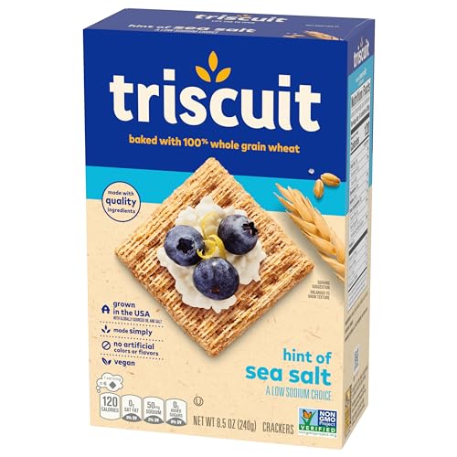 Triscuit Hint of Sea Salt Whole Grain Wheat Crackers, Vegan Crackers, 6-8.5 oz Boxes (Pack of 2)