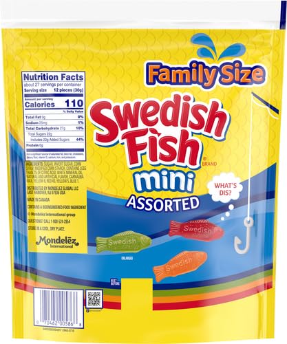 SWEDISH FISH Mini Assorted Soft & Chewy Candy, Family Size, Bulk Candy, 1.8 lb (Pack of 2)