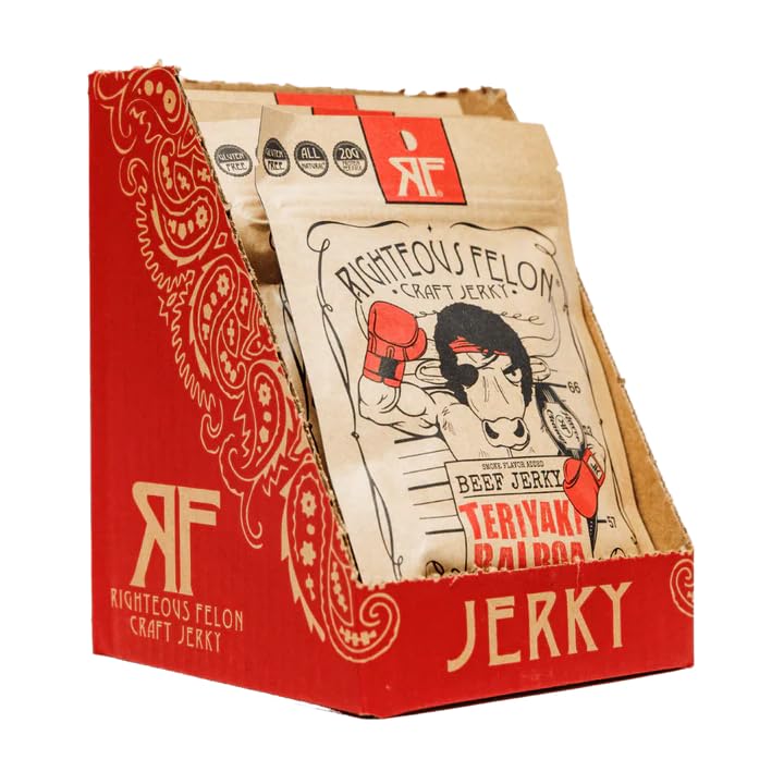 Righteous Felon Beef Jerky - Teriyaki Balboa Jerky - Gluten-Free Snacks - All-Natural, Locally Sourced & Dried Beef Jerky - Low-