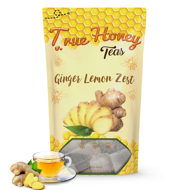 True Honey Teas Herbal Tea Bags - Caffeine Free, Organic Lemon Ginger - 24 Count