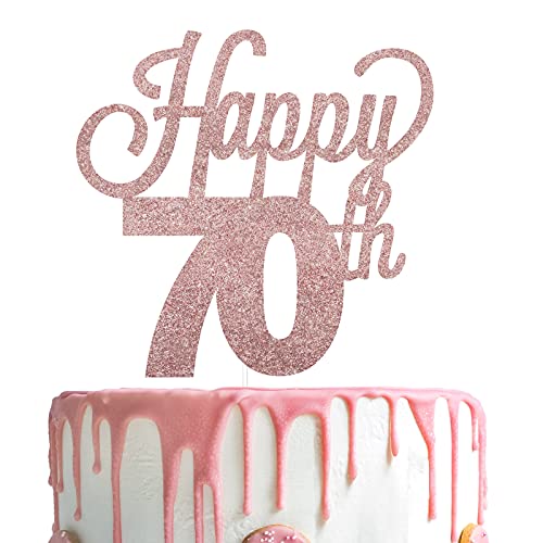 Lingteer Happy 70Th Birthday Cake Topper - Cheers To 70Th Birthday Seventy Years Old Birthday Party Cake Decorations Sign.