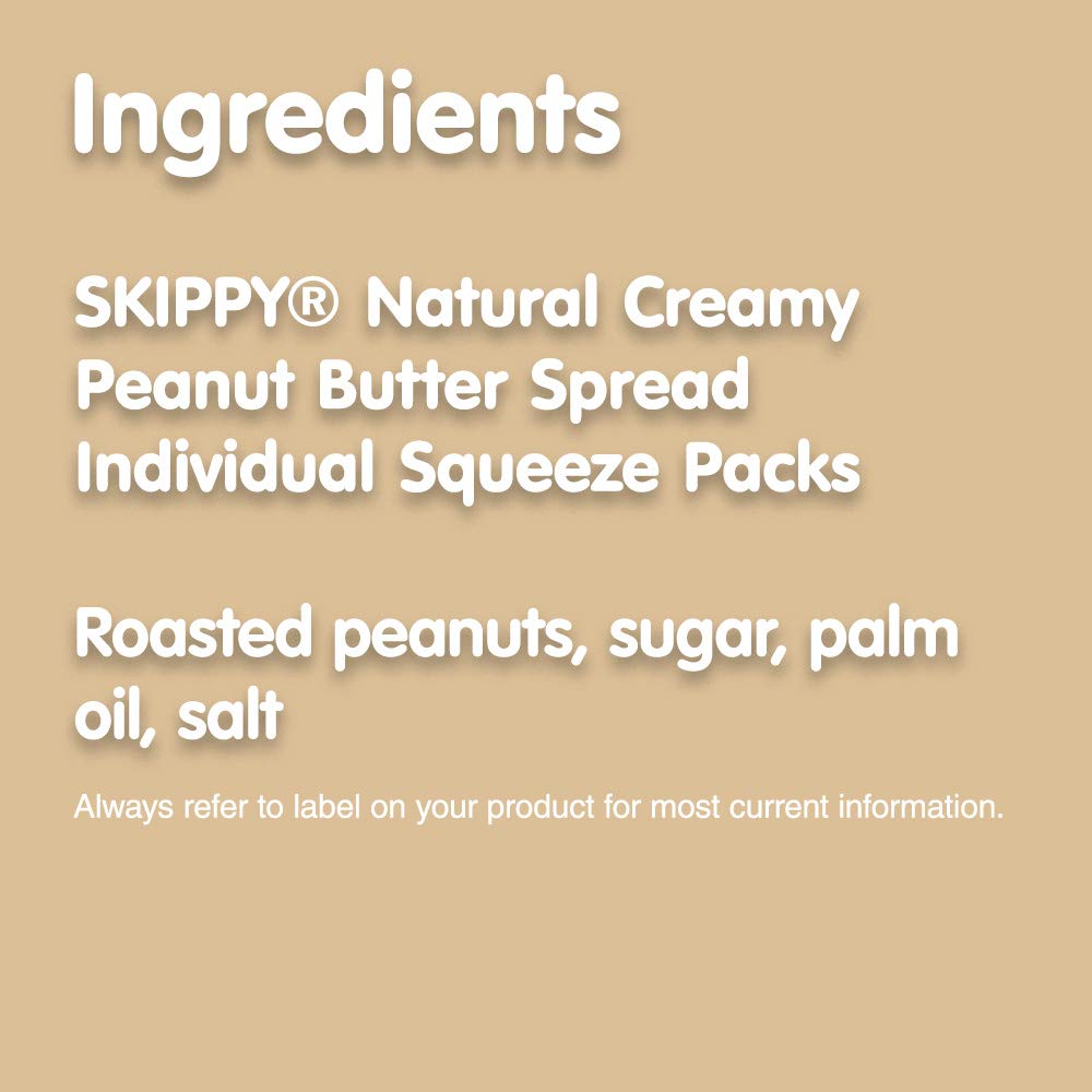 SKIPPY Natural Creamy Peanut Butter Spread, 1.15 Ounce Squeeze Packs, Pack of 8