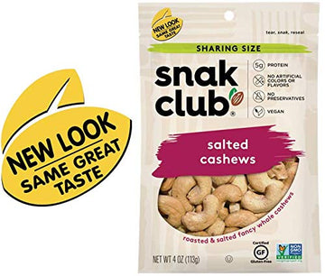 Snak Club Roasted & Salted Cashews, 4 Ounce (Pack of 6)