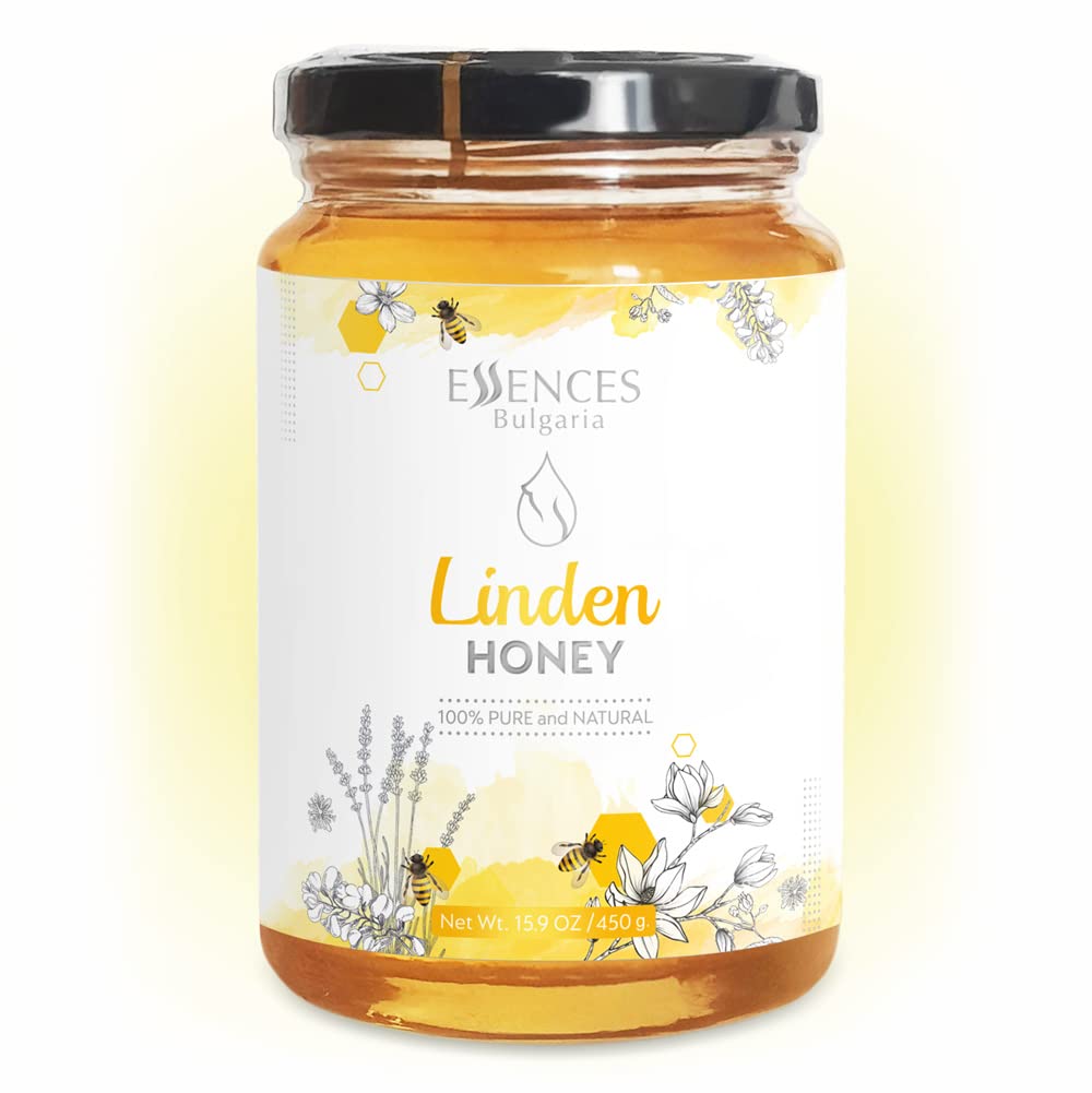 Essences Bulgaria Raw Linden Honey, 100% Pure, Natural Sweetener, 15.9 OZ (450g), GMO-Free, Gluten-Free