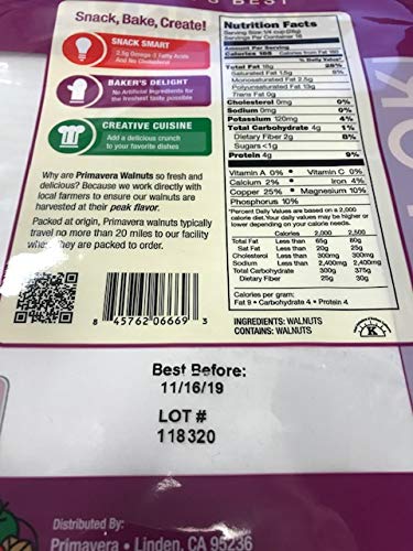 Primavera Organic Walnuts Halves and Pieces, 1lb - Bulk Unsalted Vegan Protein Snack, Gluten Free, Keto Friendly