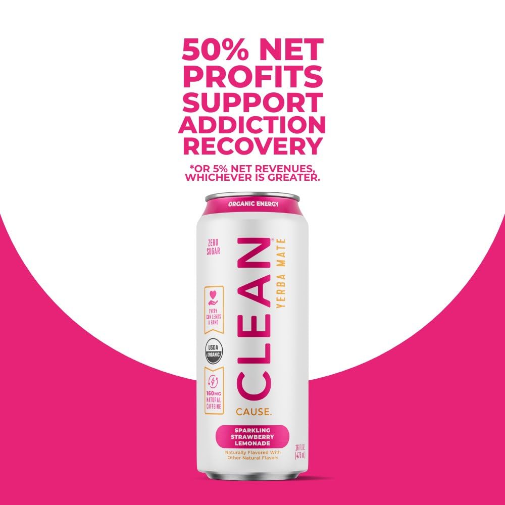 NEW CLEAN Cause Zero Sugar Strawberry Lemonade Yerba Mate Tea Sparkling  USDA Organic Energy Drink Alternative  Zero Calorie  160mg Natural Caffeine  Soda Alternative (16oz cans  12-Pack Case)