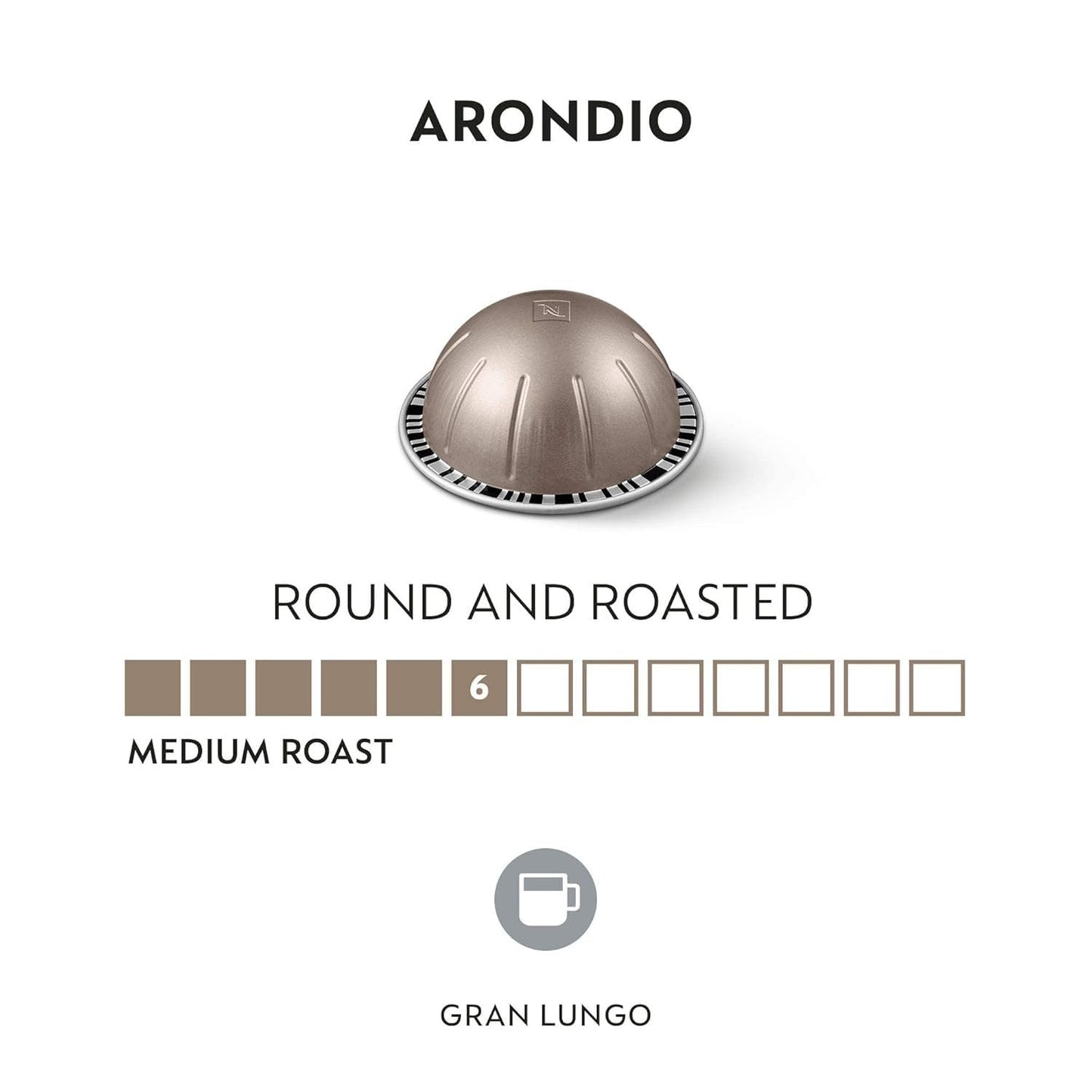 Nespresso compact pieces Vertuo, Medium Roast Coffee Pods, 30 Count, Arondio Gran Lungo