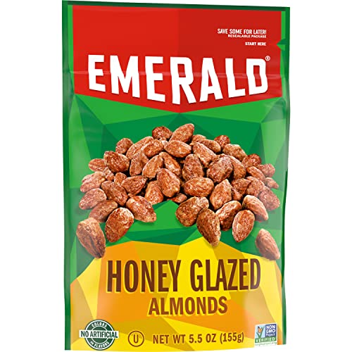 Emerald Nuts Honey Glazed Almonds (1-Pack), 5.5oz Resealable Bag, Kosher Dairy Certified, Non-GMO, Contains No Artificial Preser