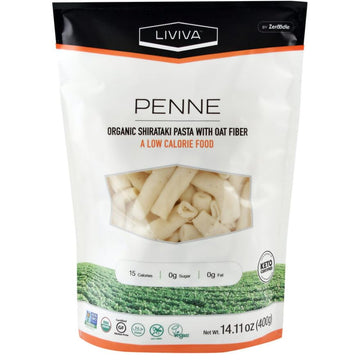 Liviva Organic Shirataki Konjac Penne Noodle 2 Pk (36.67 Oz) - Diabetic-Friendly Low Carb, Low Calorie Pasta Noodles Ready To Se