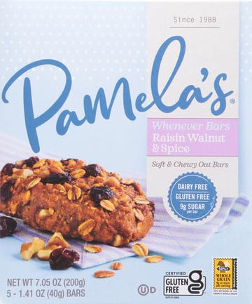 Pamelas Whenever Bars, Oat Raisin Walnut Spice, 5 ct