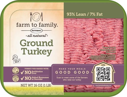 Farm to Family by Butterball, Fresh 93%/7% Lean Ground Turkey, No Antibiotics Ever, 1 lb