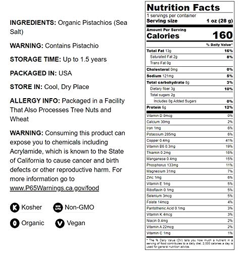 Food To Live Organic Pistachios, 8 Ounces In Shell, Dry Roasted With Sea Salt, Non-Gmo, Kosher, Vegan, Bulk