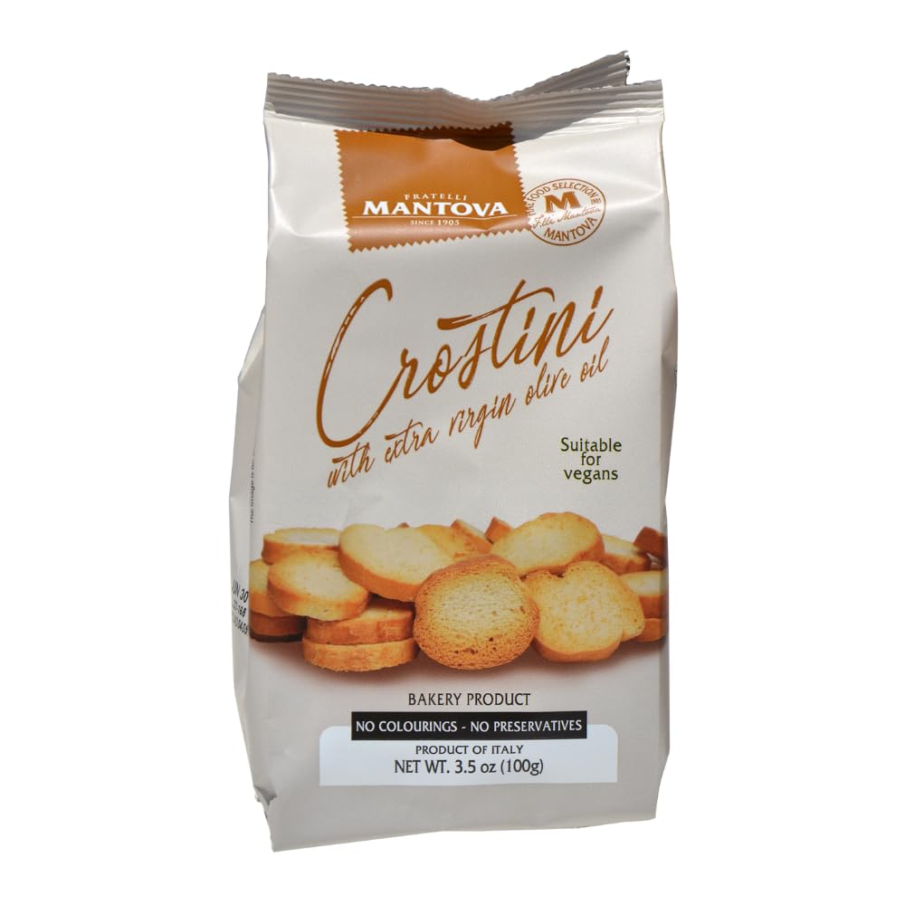 Mantova Crostini Toasted Bread Slices, All-Natural, Vegan-Friendly, 3.5 oz. (Pack of 2)