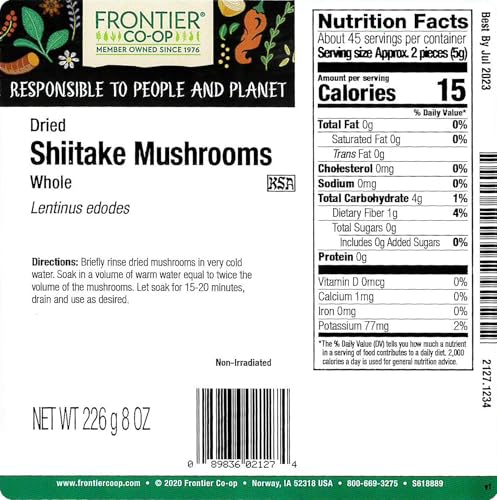 Frontier Bulk Mushrooms, Shiitake Whole, 16 Ounce