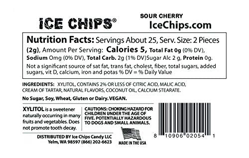 Ice Chips Xylitol Candy 3 Pack Assortment (Sour Apple, Sour Cherry, Lemon) 5.28 Oz