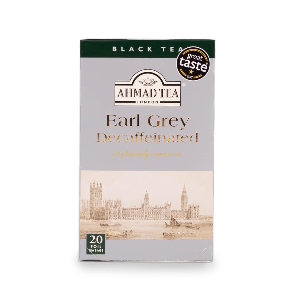 Ahmad Tea Decaffeinated Earl Grey Tea, 20-Count Boxes, 8.4 oz, Pack of 6, Earl Grey Decaf