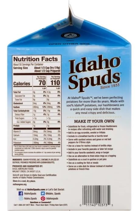 Generic Idaho Spuds Hashbrown Potatoes, Golden Grill, Box, 33.1 Oz