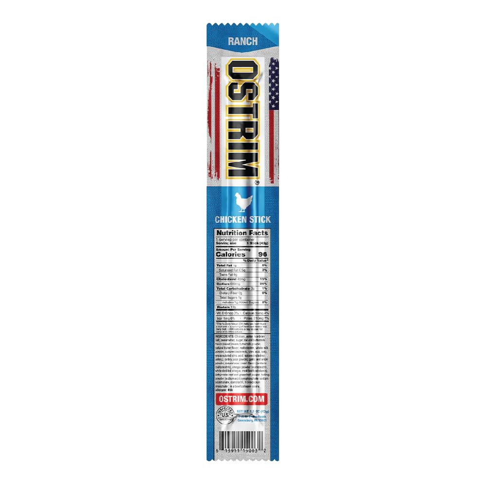 Ostrim (1.5oz) Chicken High Protein Snack Stick, Ranch Flavor, (Pack of 10)