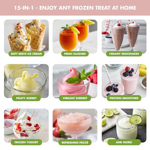 GreenPan Frost Ice Cream Machine & Frozen Drink Maker, Soft Serve, Slushie, Milkshakes & Cocktails, No Freezer Needed, 15-in-1,