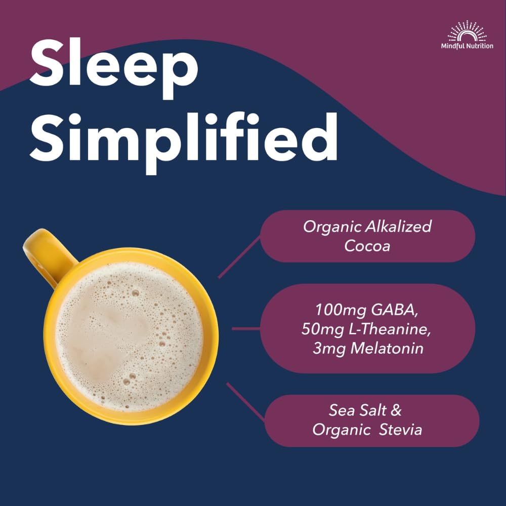 Mindful Evening Sugar Free Cocoa Mix Natural Sleep Aid  40 Servings  Melatonin 3mg  L-Theanine  GABA dietary products  Natural Calm Sleep Support Stress Relief Calm Sleepy Cocoa Nighttime Hot Chocolate
