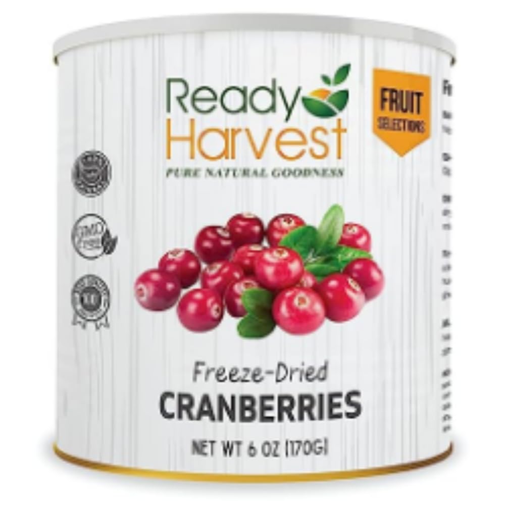 Ready Harvest Cranberries Dried Fruit Freeze-Dried Fruit  Unsweetened  Freeze-Dried Food Pantry Staples Survival Food  Bug Out Bag Backpack  Camping Essentials  #10 Can | 25-Year Shelf Life 170G