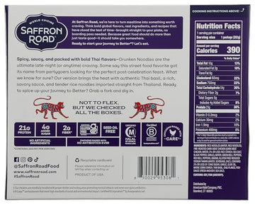Saffron Road Frozen Drunken Noodles with Chicken - High Protein, Seed Oil Free, Chickens Raised with no Antibiotics, No Artifici