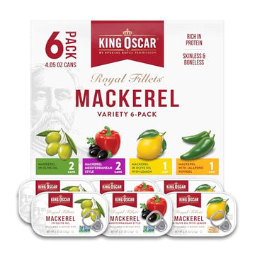 King Oscar Skinless & Boneless Mackerel Variety Pack, 4.05 Ounce Cans (Pack Of 6), Skinless & Boneless, Wild Caught Canned Mackerel