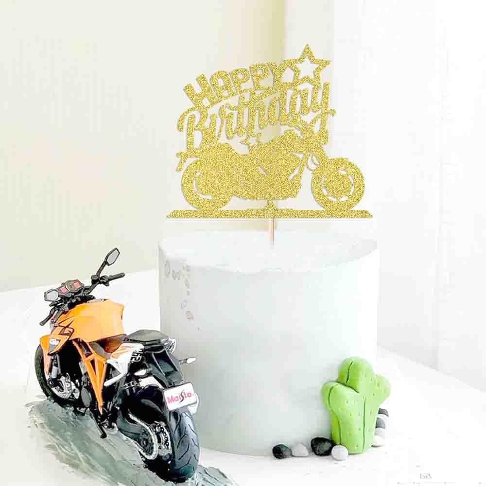 Ruscalin Cake Topper Black Flash Motorcycle Birthday Party Decoration - Golden Paper