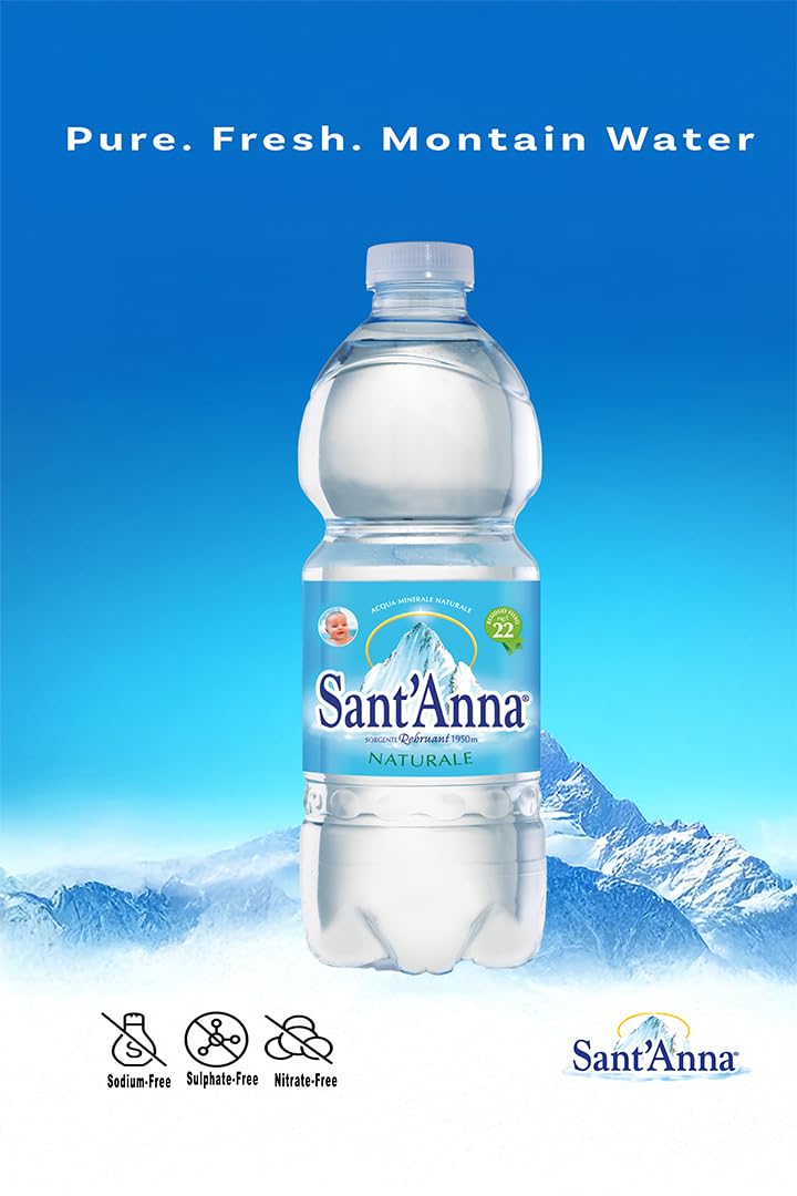 Acqua SantAnna Still Mineral Water, 16.9 Fl Oz Bottles (6-Pack), Sodium-Free, Nitrate-Free, BPA-Free