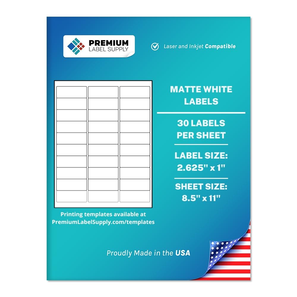 Premium Label Supply White Address Sticker Labels - 2625A X 1 - Laserinkjet Compatible - (30 Labelssheet), 100 Sheets - 3,000 To