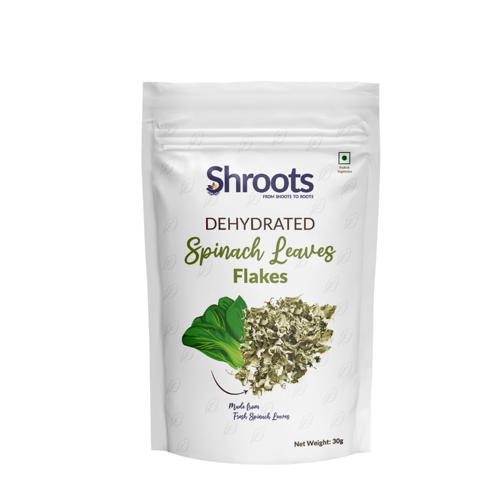 SHROOTS Dehydrated Spinach (Palak) Leaves Flakes: Pure Vegetarian & Easy Cooking Essential, Machine Dehydrated Vegetables-30Gm (