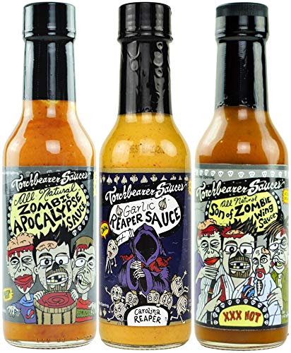 Torchbearer Sauces Hot Sauce Bundle Set, 5 Oz Each: Zombie Apocalypse, Garlic Reaper, & Son Of Zombie