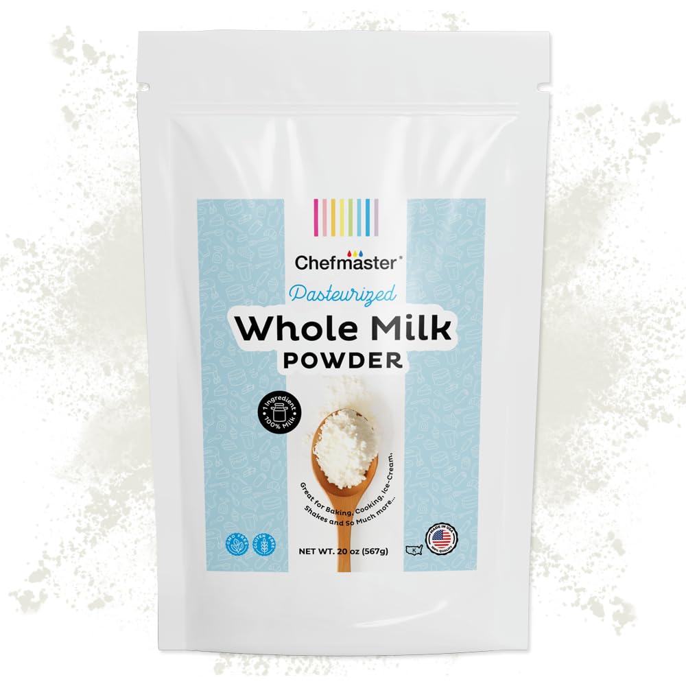 Whole Milk Powder By Chefmaster  Non-Gmo & Pasteurized Dry Milk  Shelf-Stable For Baking  Cooking  Drinks  Tpartyl & Camping  High In Calcium & Protein  Quality Crafted In Usa  20 Oz