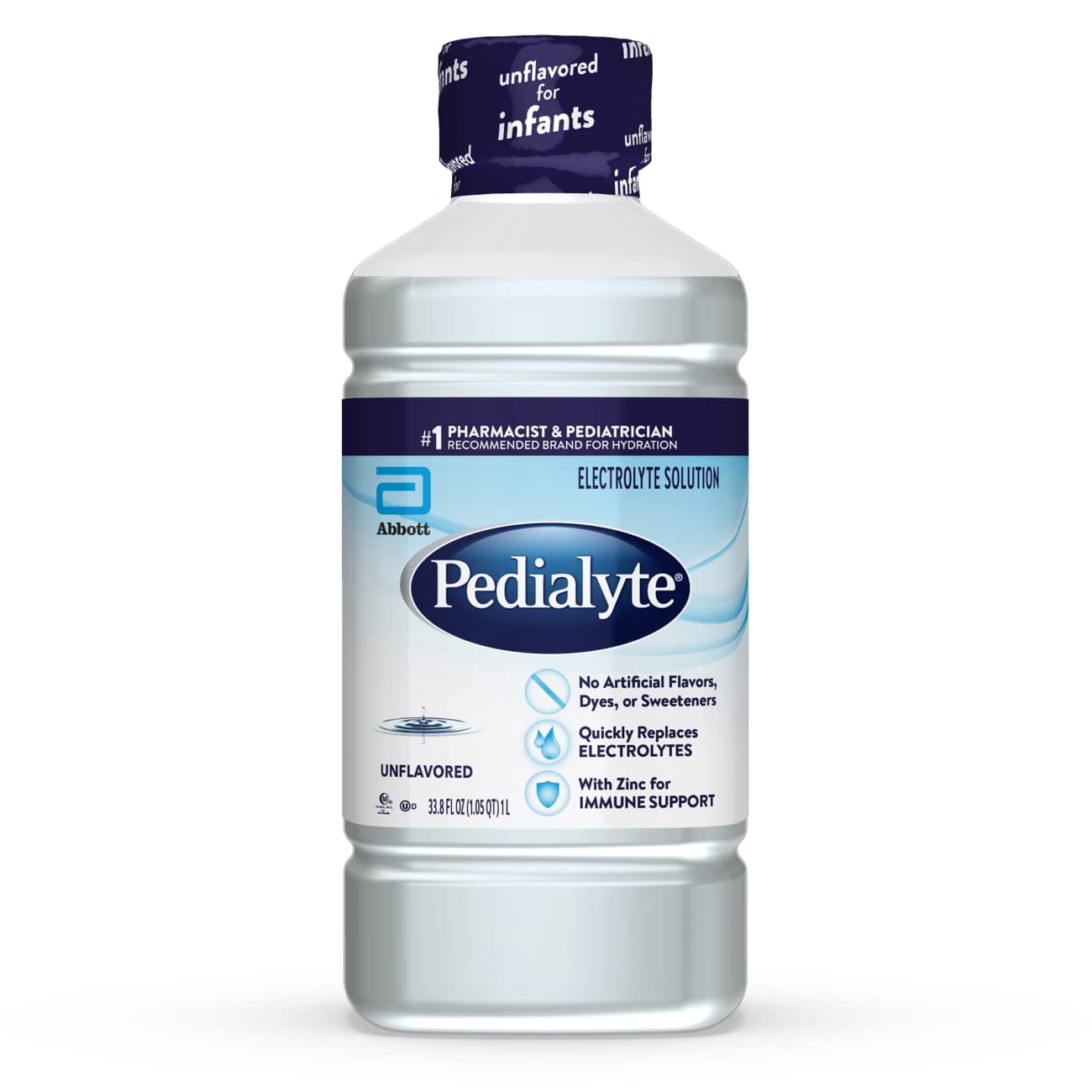 Pedialyte Electrolyte Solution, Unflavored, Hydration Drink, 33.8 Fl Oz. (Pack Of 4)