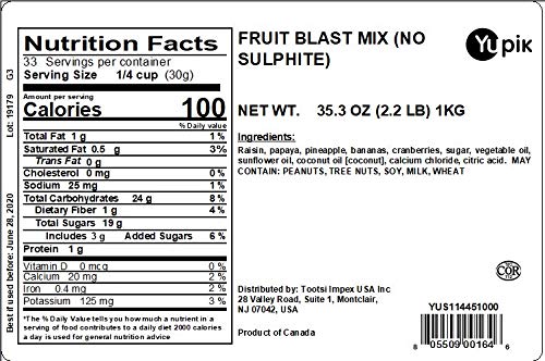 Yupik Trail Mix, Sulfite Free Fruit Blast, 2.2 lb, A mix of bananas, raisins, cranberries, papaya and pineapple (Pack of 2)