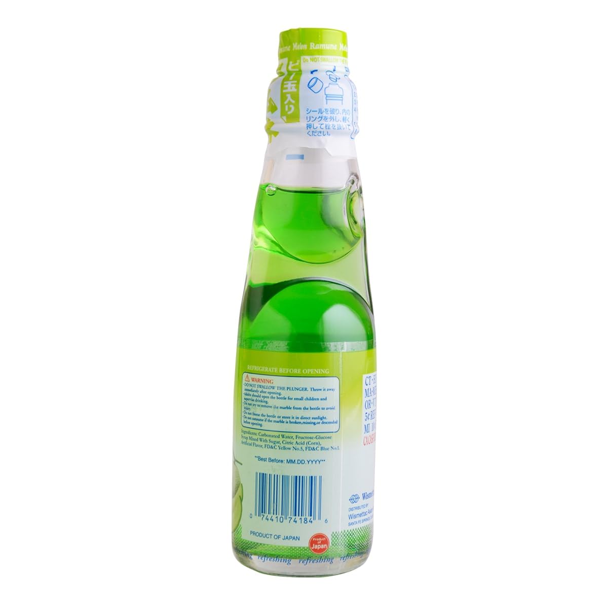 Shirakiku Ramune Drink, Melon, Carbonated Marble Soft Drink of Japan 6.76 oz (Pack of 6)
