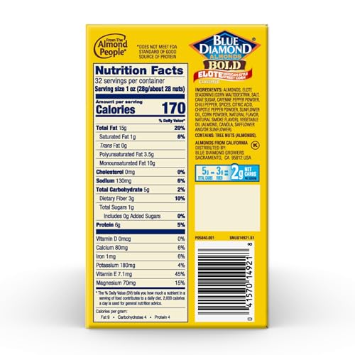 Blue Diamond Almonds BOLD Elote Flavored Snack Nuts, 4oz Shareable Size, Pack of 8