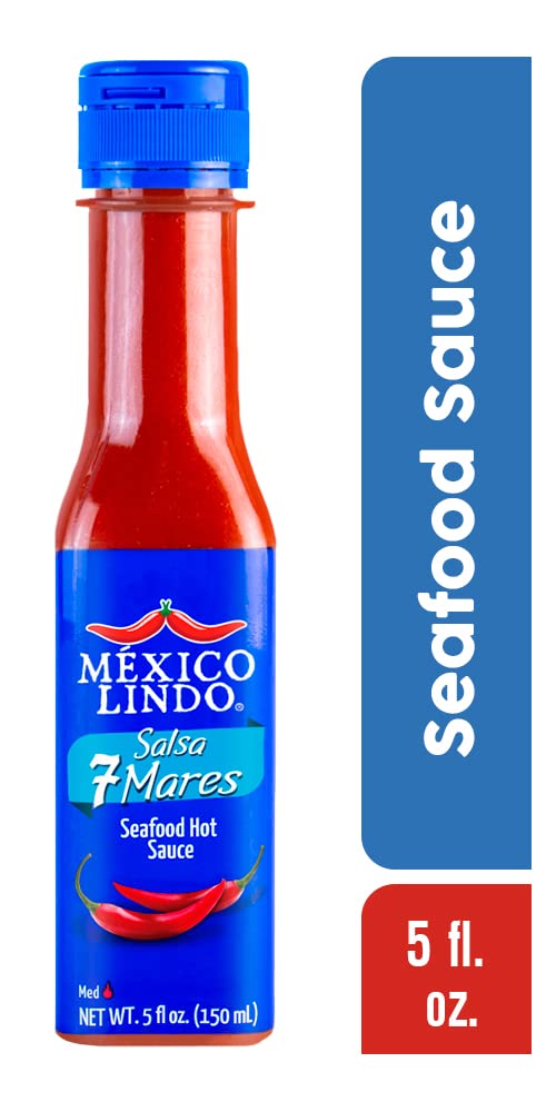 Mexico Lindo 7 Mares Hot Sauce | Perfect For Fish & Seafood | 10,800 Scoville Level | Spicy Flavor | 5 Fl Oz Bottles (Pack Of 12)