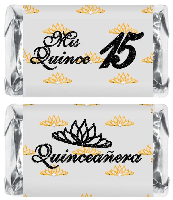 Mis Quince Miniature Candy Bar Wrapper, Quinceanera Mini Chocolate Bar Stickers For 15 Birthday Party, Table Top Event Decoratio