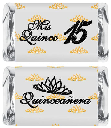 Mis Quince Miniature Candy Bar Wrapper, Quinceanera Mini Chocolate Bar Stickers For 15 Birthday Party, Table Top Event Decoratio