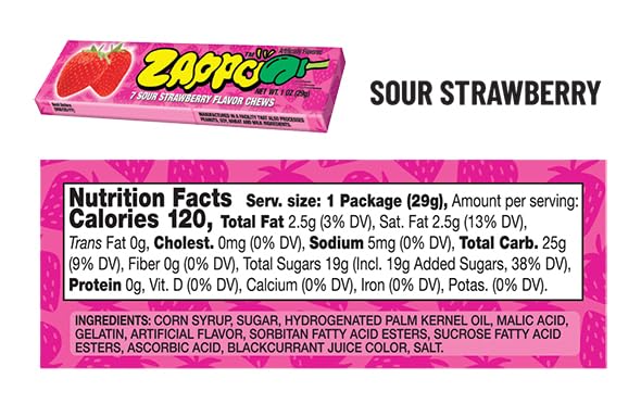 ZAPPO Sour Chews Mixed Pack, Gluten Free Candy, Individually Wrapped Taffy Sticks, 1 oz x 8 Sticks Total (2 Each: Watermelon, Bl