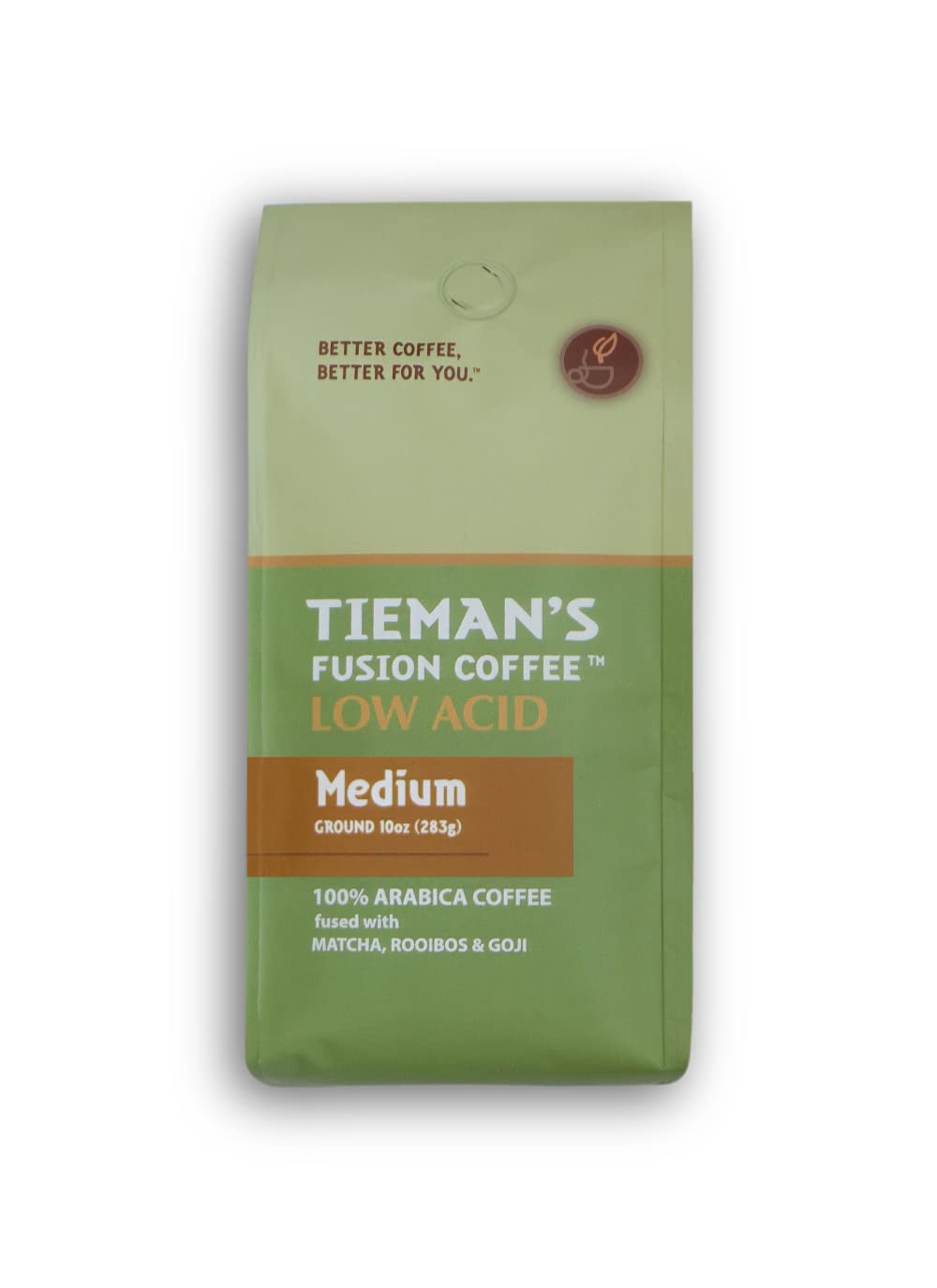 Tiemans Fusion Coffee Ground, Low Acid Medium Roast, 10 Ounce Bag