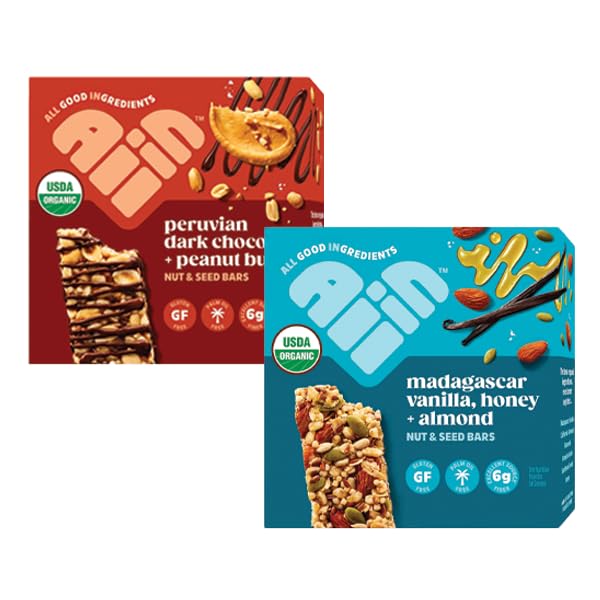 All In Snack Bars Nut & Seed Variety Pack - Gluten Free, Organic, Non-GMO - 24 Pack - Madagascar Vanilla, Peruvian Chocolate - Brown