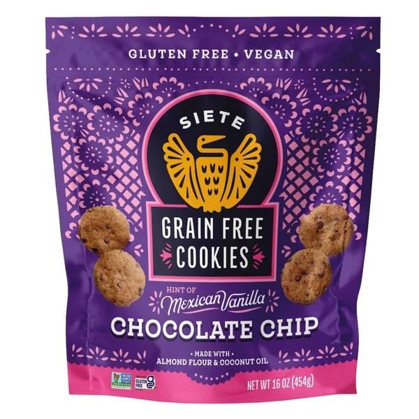 Siete Grain Free Hint of Mexican Vanilla Chocolate Chip Cookies | Vegan | Gluten Free | Non GMO | Dairy Free | Made with Almond 