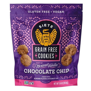 Siete Grain Free Hint of Mexican Vanilla Chocolate Chip Cookies | Vegan | Gluten Free | Non GMO | Dairy Free | Made with Almond 