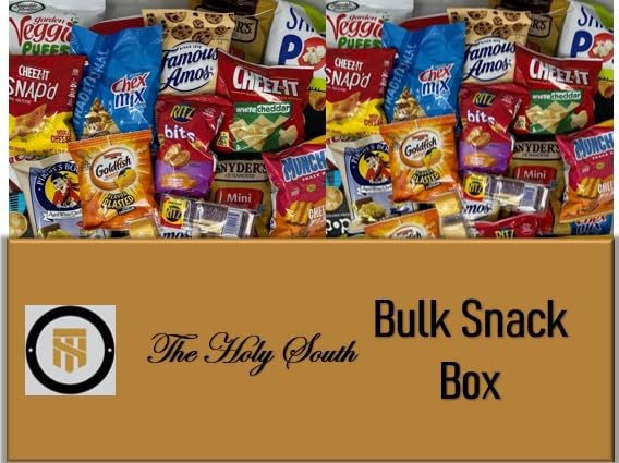 Bulk Snack Box Care Package | 60 Count | Variety Snacks | Assorted Chips And Cookies |Breakrooms, Back To School, Military, Work, Home, College, Offices, Reception, Front Desk, Ideal Gifts For Grand Children Bundled And Packaged By The Holy South.