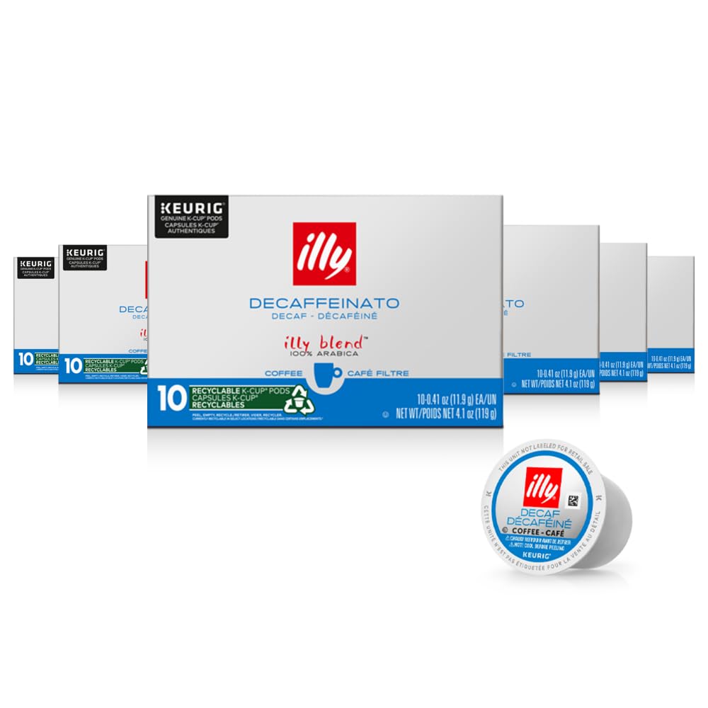 Illy Coffee K Cups, Classico Decaf Roast, Mild & Balanced Flavor, 10 Count (Pack of 6)